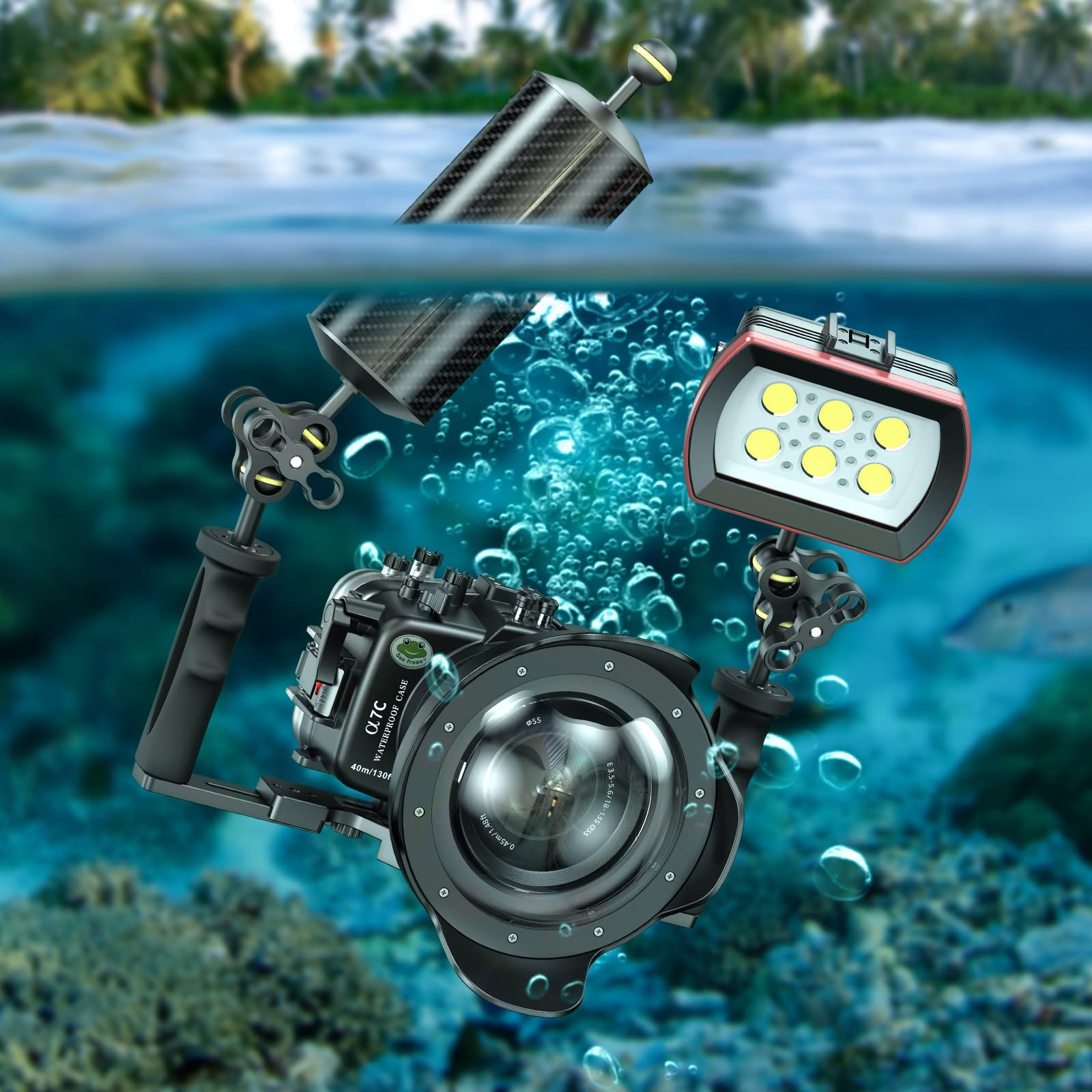 Sea Frogs D80 mm Brazo flotante subacuático 7 pulgadas 178 mm carbono brazo doble bola sistema flotabilidad buceo