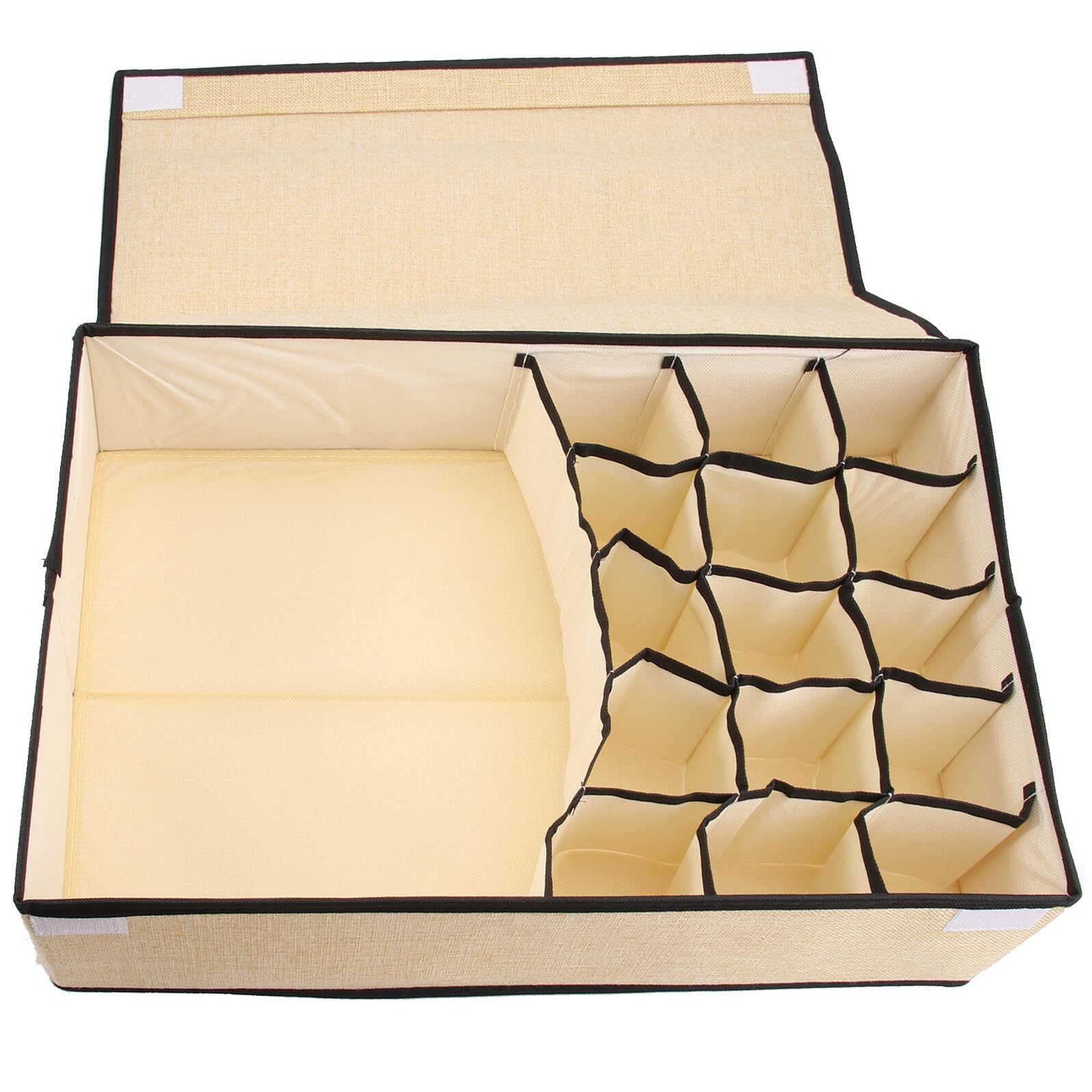 Aufbewahrungsbox für Bhs und Unterwäsche mit 16 Fächern aus Gewebe Beige mit Deckel und Einfache Reinigung für Schublade und Schrank