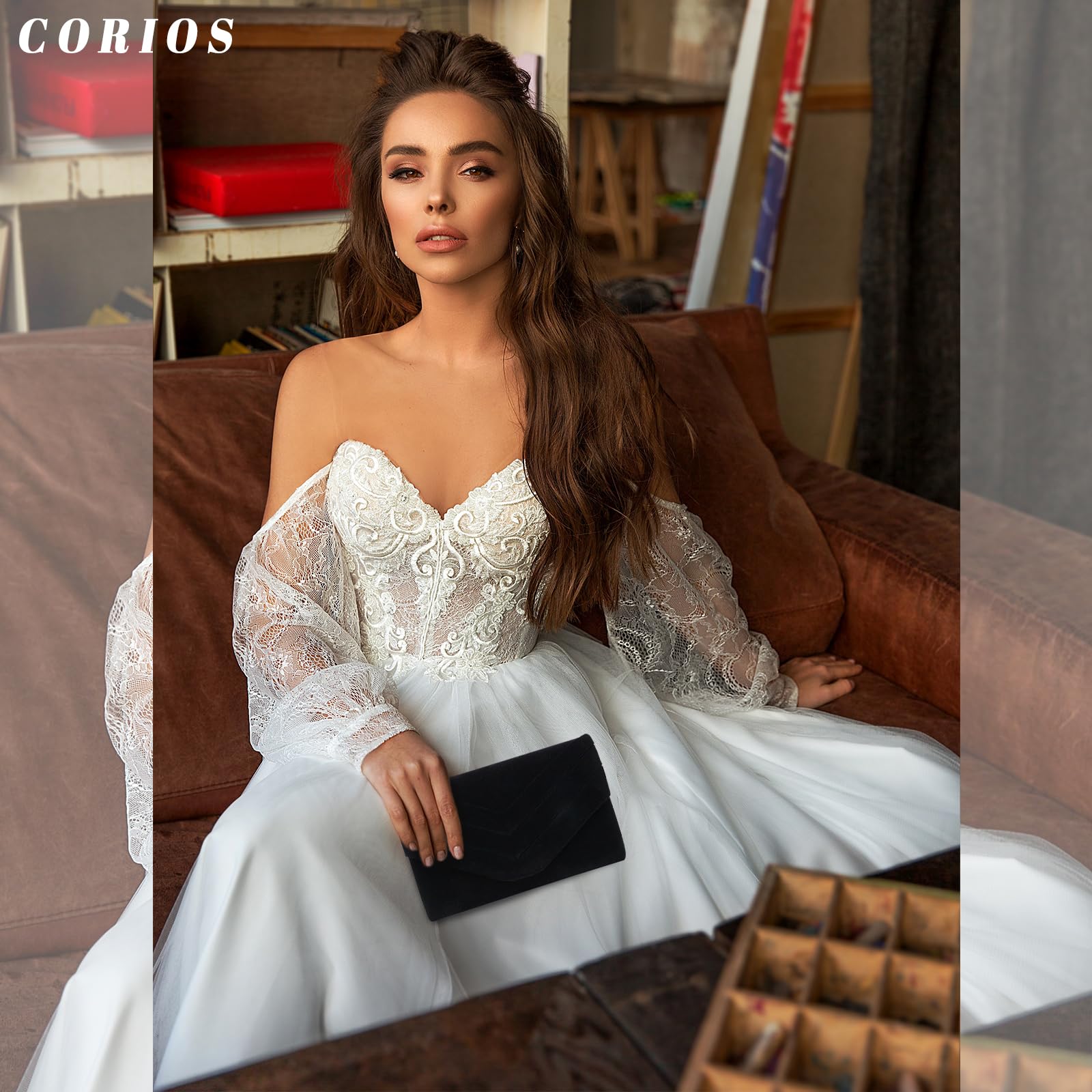 CORIOS Borsetta da Sera da Donna Velluto Clutch Pochette Piccolo con Catena Borsa Sposa Elegante Borsa a Tracolla Retro Borsa a Spalla Borse Messenger per Cocktail Festa Cerimonia Ballo Nero