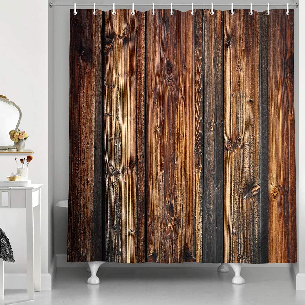 Holz-Duschvorhang, rustikaler Landhaus-Stil, Holzbrett, dunkelbraun, Duschvorhänge, Western Barnwood, Bauernhof-Dekorstoff, Badezimmer-Vorhang-Sets mit Haken, 175 x 177 cm