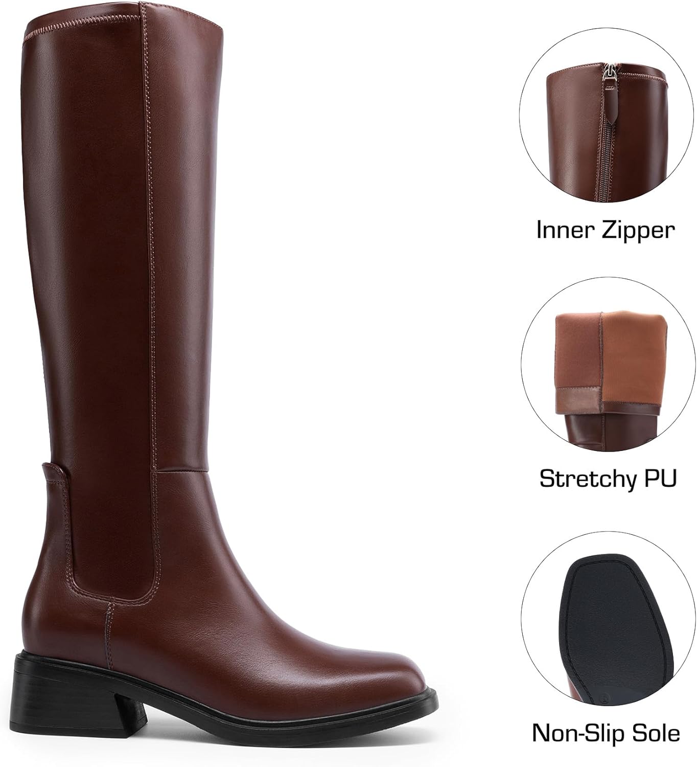 DREAM PAIRS Women's Knee High Boots Square Toe Low Block Heel Casual Comfort Riding Long Boots with Side Zipper - Image 3