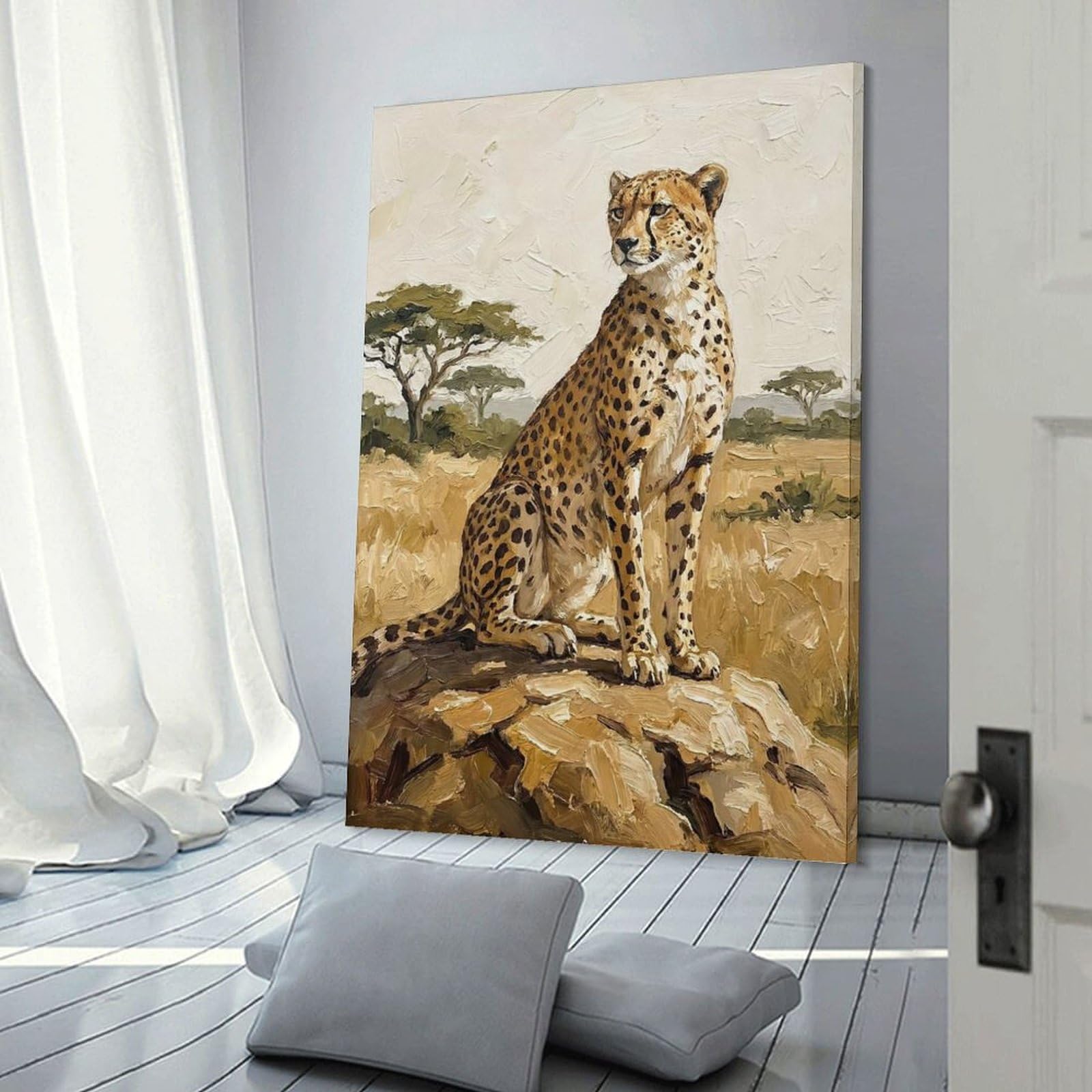 Junmoney Room Decor Wall Art Cheetah Sitting on A Rock, 20x30inch(50x75cm), for Wall Displays, Bedrooms Or Room Updates, An Easy Match for Collected Prints