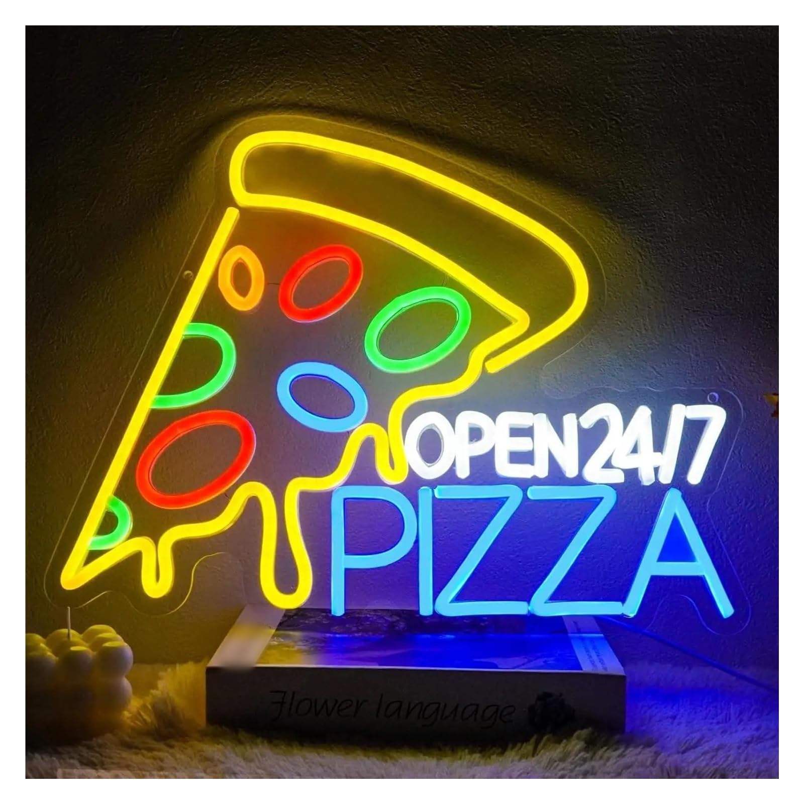 XENITE Hanging Art Neon Signs Pizza Open Neon Sign Food for Business Pizzeria Kitchen Restaurant Fast Food Store Dinning Room Party Decor 43x33cm