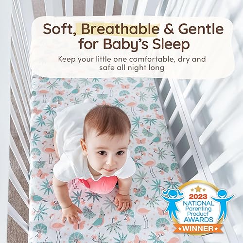 Miniatura 6 de Juego de sábanas bajeras de algodón para cuna de bebé, 28 x 52 pulgadas, bolsillo profundo de 8 pulgadas, sábana de colchón para bebé, paquete de 2
