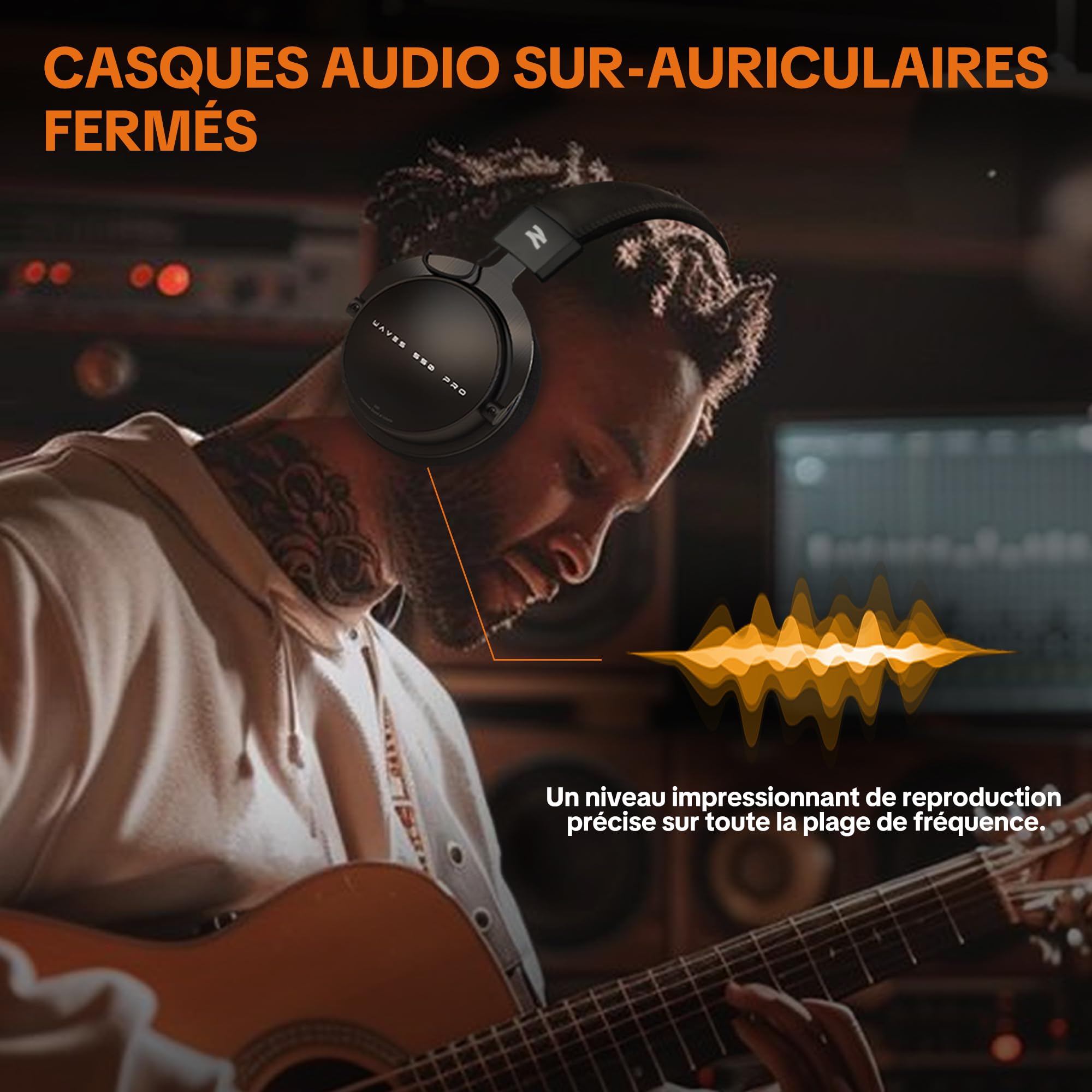 talomen W550X Casque Studio Professionnel, Casque Audio Over-Ear Fermé avec Coussins en Cuir & Velours et Câbles Détachables, pour Enregistrement, Mixage, Mastering, DJ Monitoring, Gaming