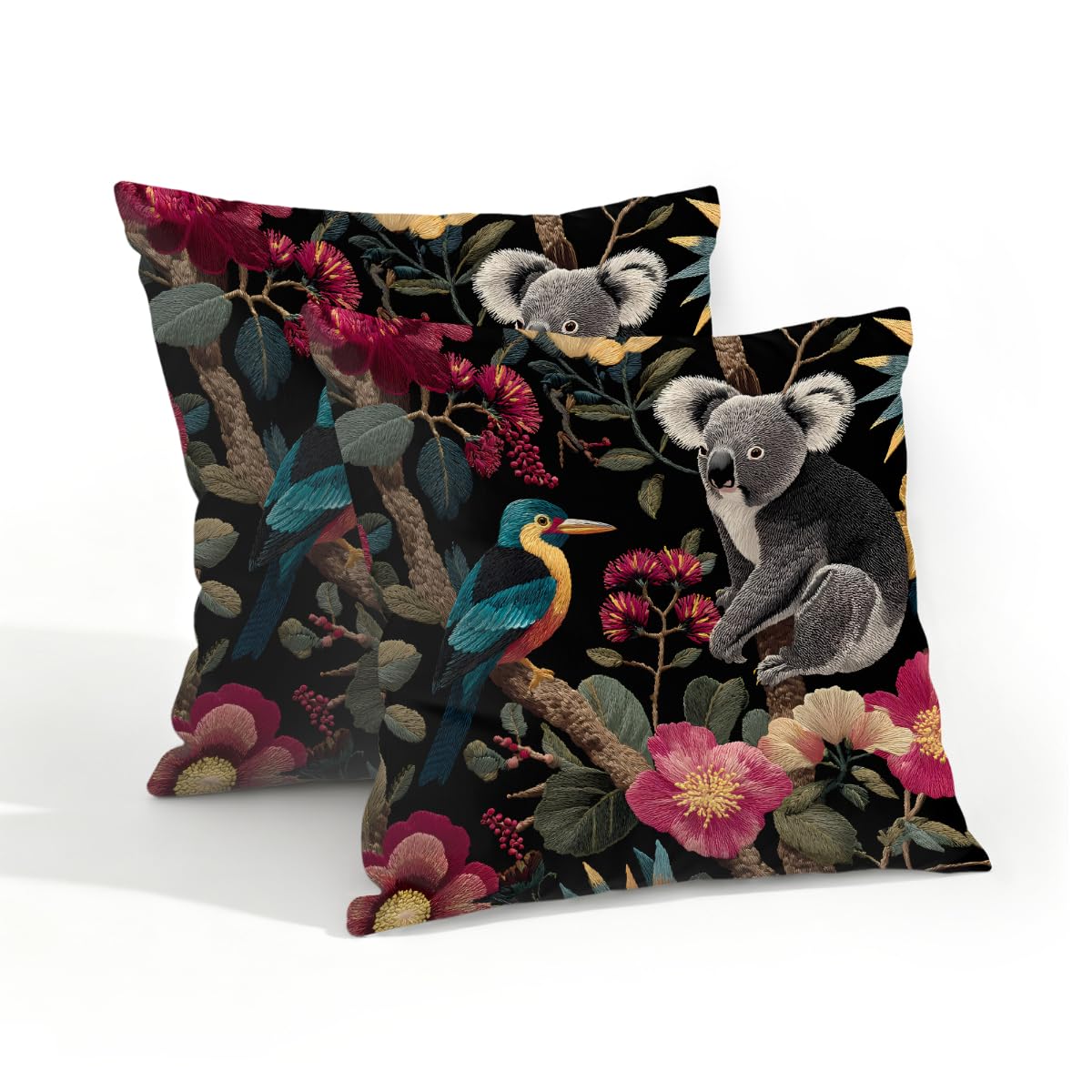Outdoor Pillow Covers Waterproof Pillowcases 18x18in Set of 2 Tropical Flower Jungle Koala Bird Decorative Throw Cushion Case for Couch Sofa Garden Patio Furniture