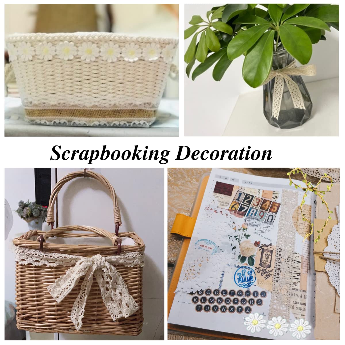 IDONGCAI Lace Ribbon for Craft Vintage & Bridal Wedding Scalloped Edge Crochet Lace Gift Wrap Ribbon Mix - 24 Yards (2 Yard Each)