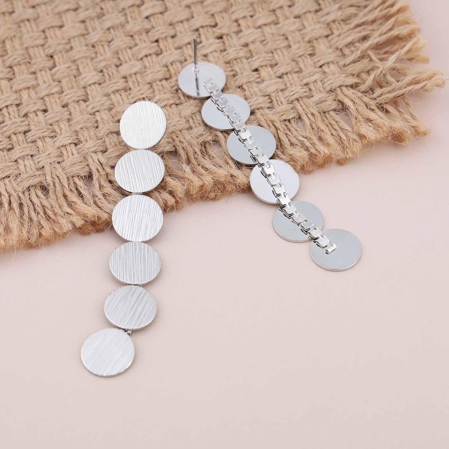 Boho Long Disc Drop Earrings Hammered Coin Stud Earrings Mirror Disc Dangle Earrings Silver Coin Tassel Earrings Sequins Coin Earrings Jewelry for Women - Image 3