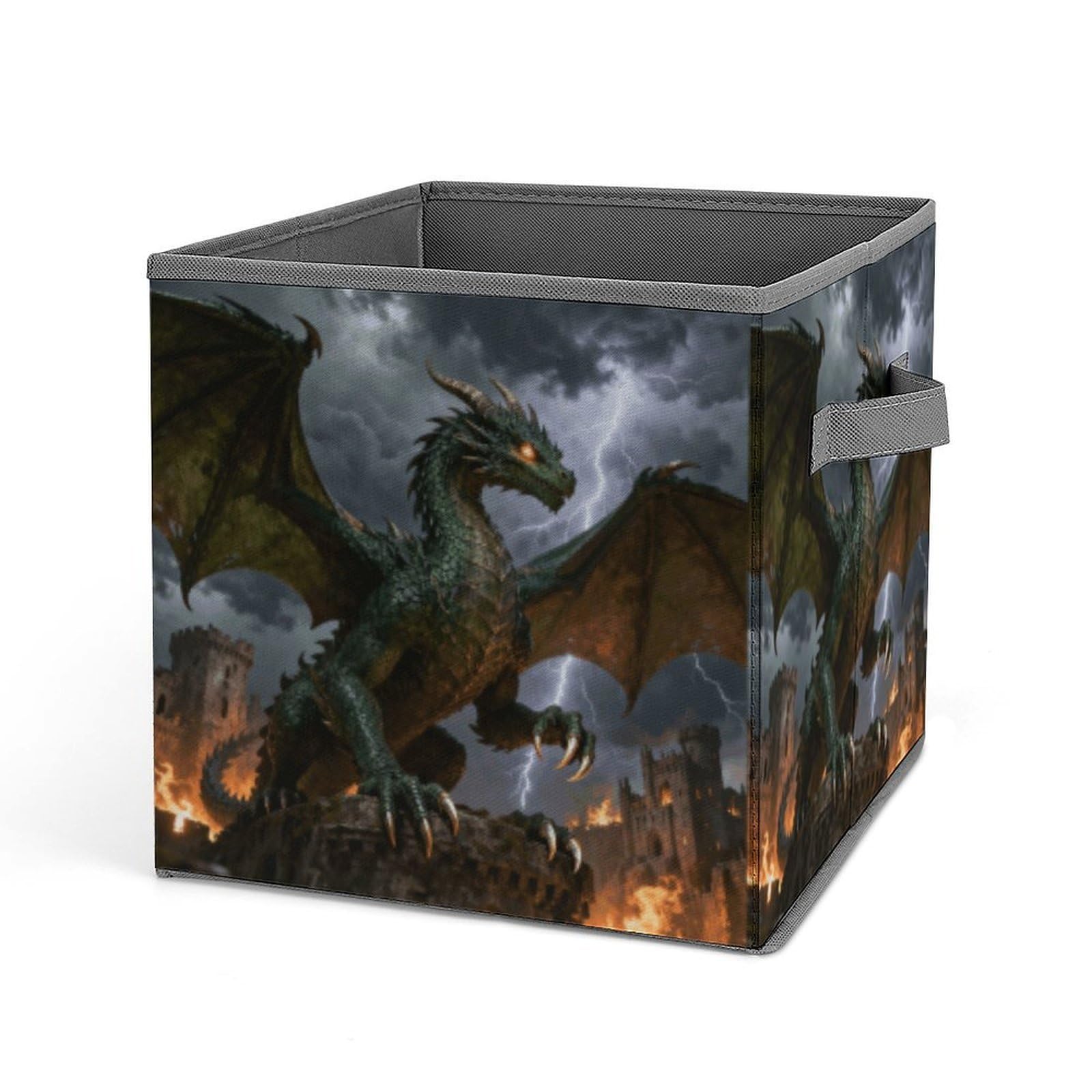 Dragon Storage Baskets Collapsible, Exquisite Pattern Cube Box, Canvas Fabric Storage Bins with Handles, Clothe Organizer Box for Home Decorative Office Bedroom