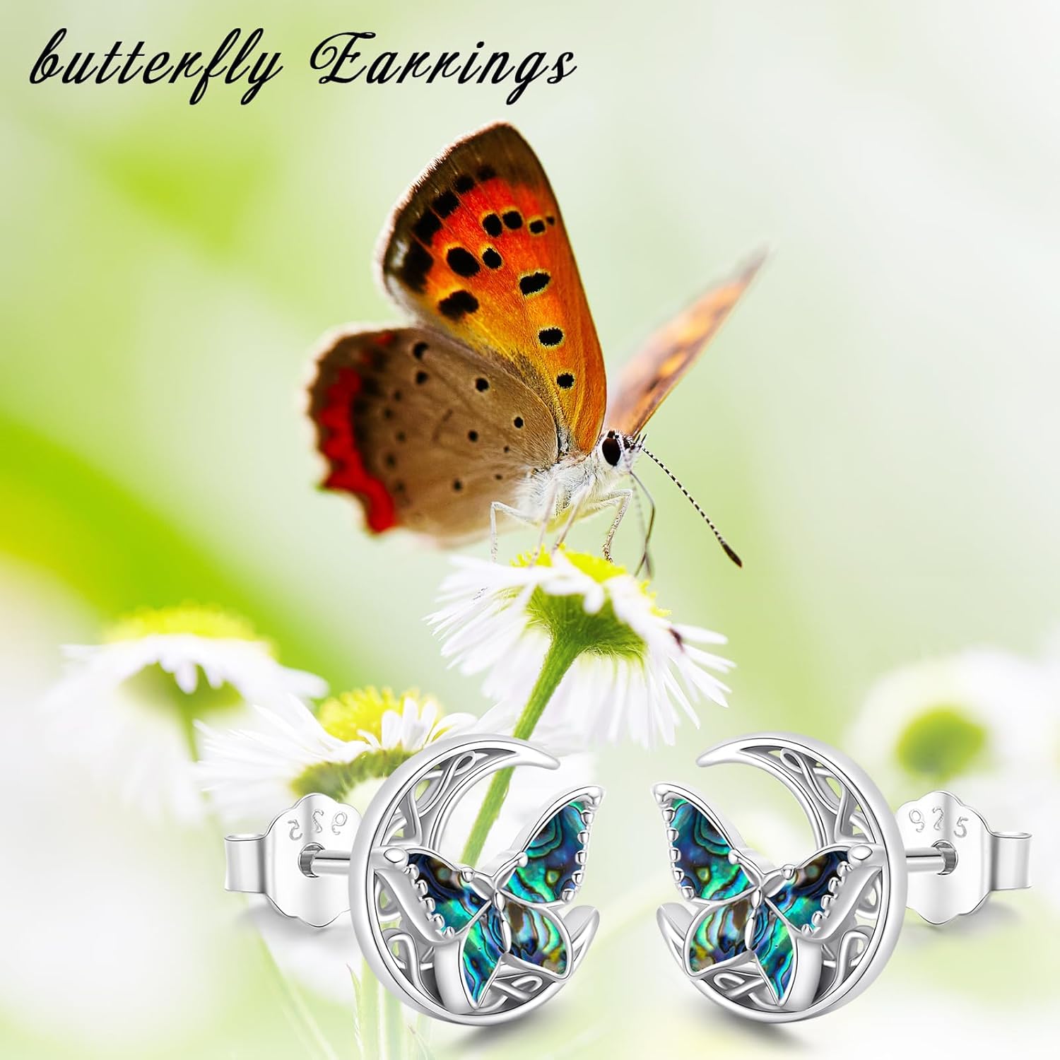 Butterfly Stud Earrings 925 Sterling Silver Celtic Moon Earrings Irish Celtic Jewelry Gifts for Women - Image 7