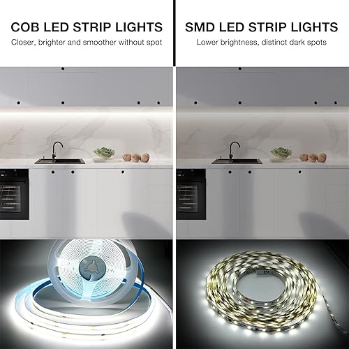 Miniatura 3 de DAYBETTER COB - Tira de luces LED, luces LED blancas, 6500 K luz diurna blanca brillante, tira LED regulable, cinta LED flexible de 24 V para
