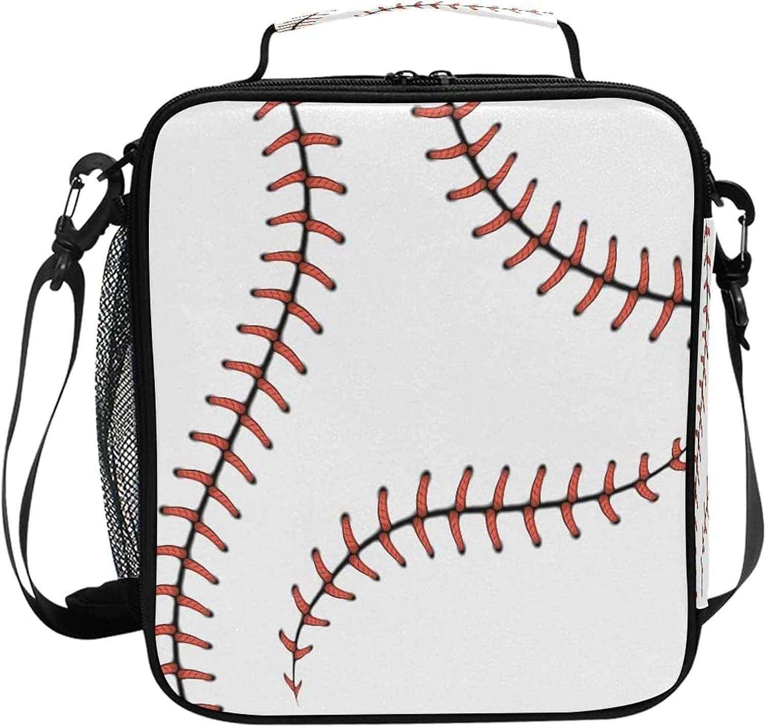 AUUXVA White Baseball Stitches Kids Lunch Bags for Girls Boys Red Softball Insulated Lunch Box Thermal Lunchbox Tote Bag with Adjustable Strap Leakproof Durable Lunch Cooler for Children Women School