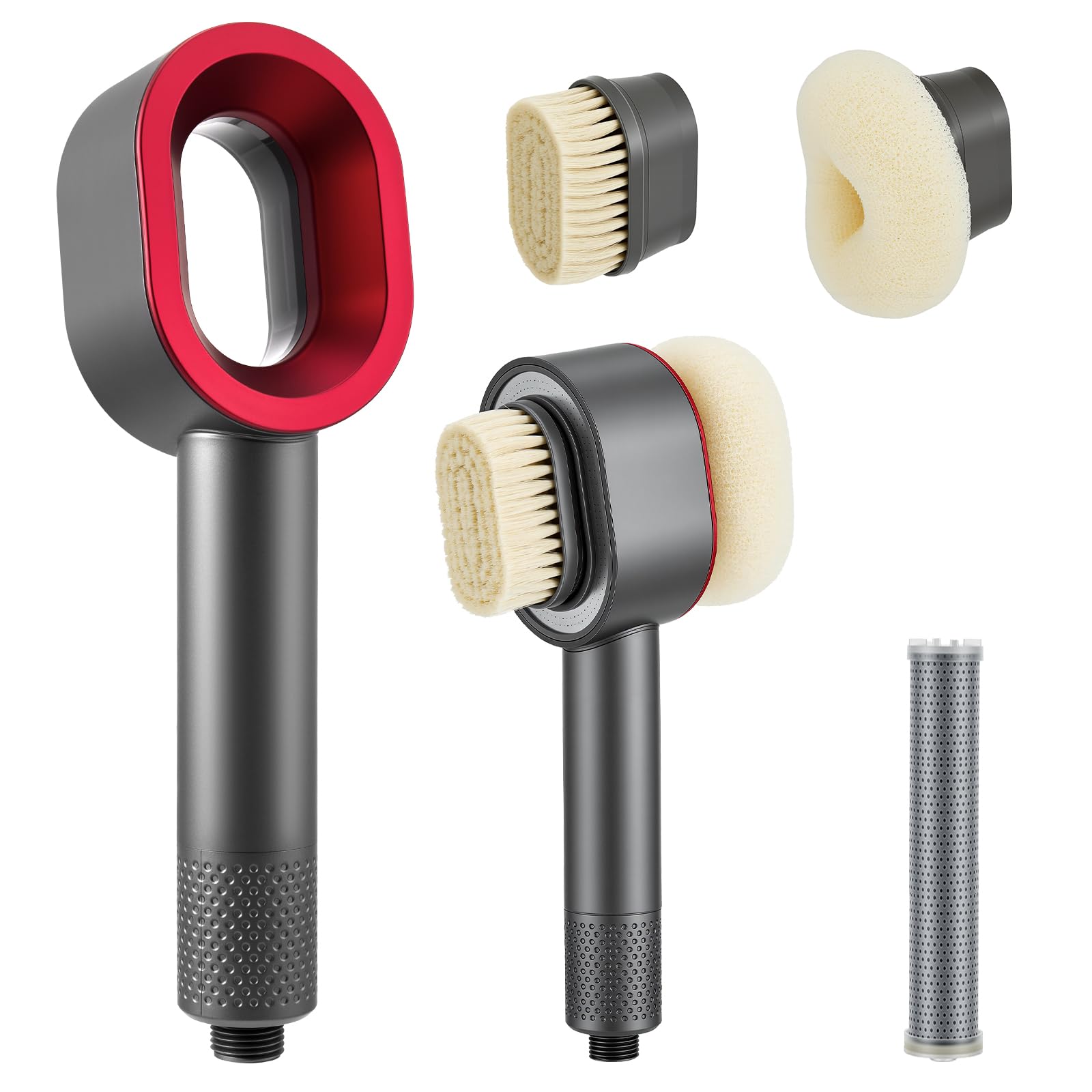 Filtersonic 3 en 1 Shower Head Doodle, cabezal de ducha de masaje de alta presión contra la cal, elimina el cloro residual del agua dura y los metales pesados + accesorios (gris)