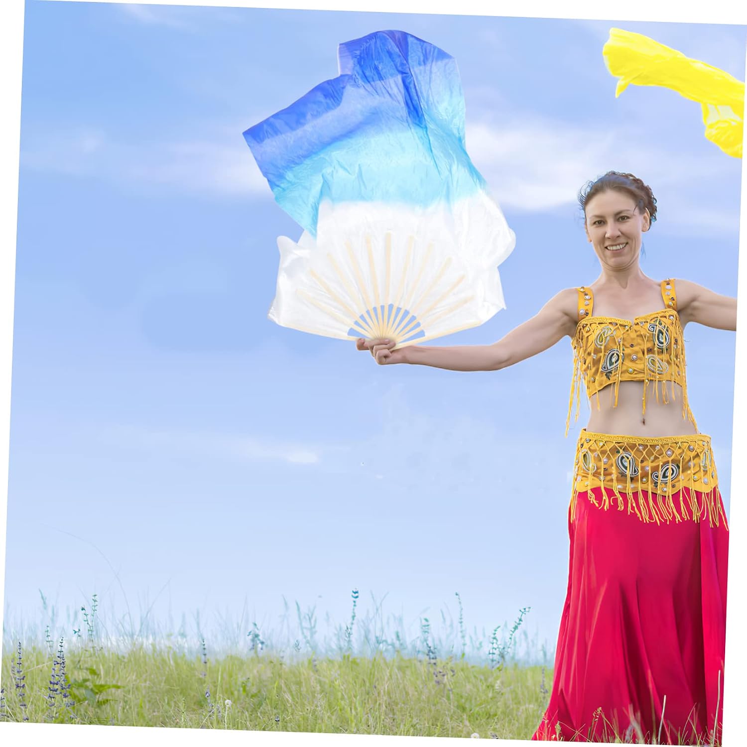 4sets Fan Long Folding Fan for Dancing Soft Comfort Stage Performance Dance Accessories 2pcs*4