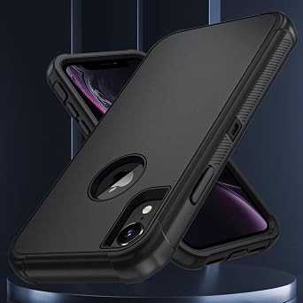 SunStory Compatible with iPhone XR Case with HD Screen Protector, 3-Layer Heavy Duty Full-Body Cover,3 in 1 Hybrid Protective Case for iPhone XR 6.1, Black
