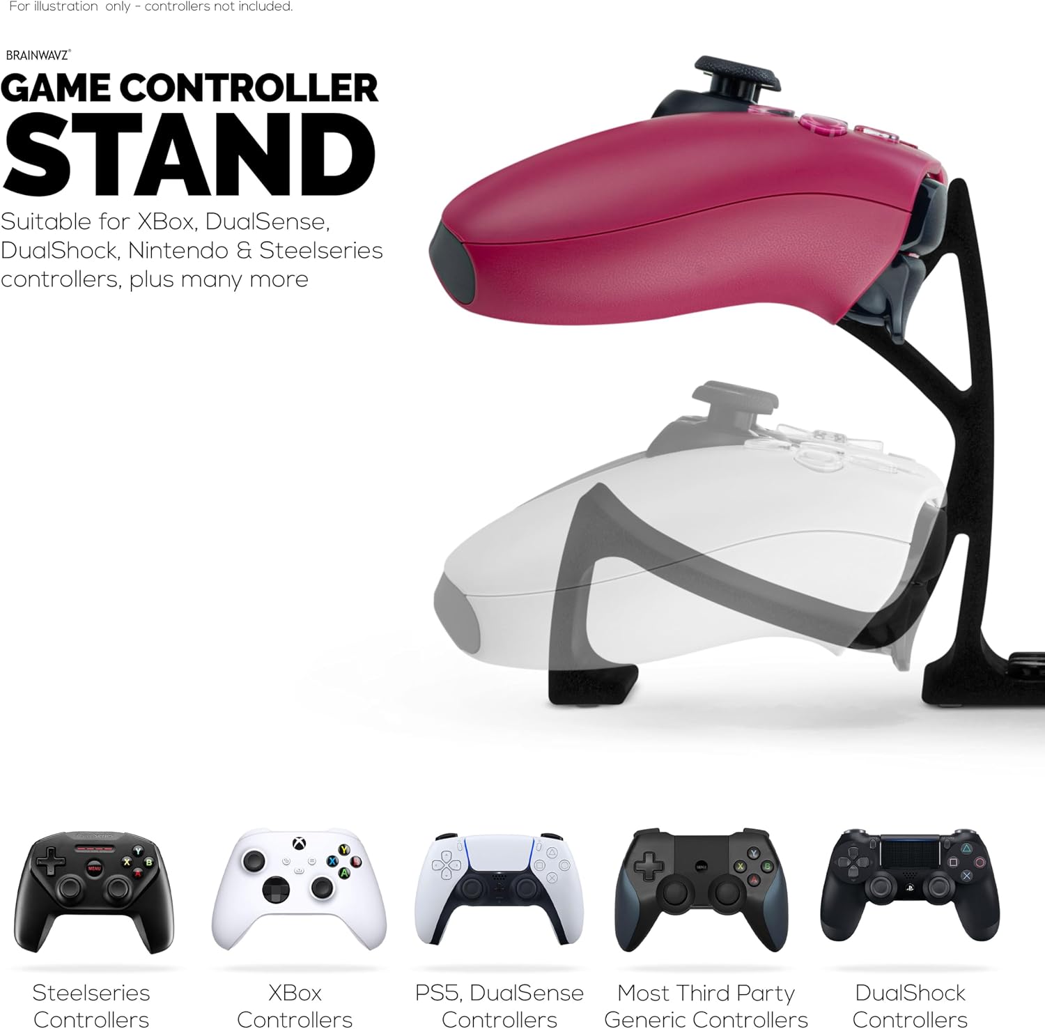Desktop Game Controller Stand - Holds 4 Controllers, Gamepad Stand for PS5, Xbox, PlayStation, Nintendo, Legacy, Retro & More – (UGDS17) By Brainwavz image 2
