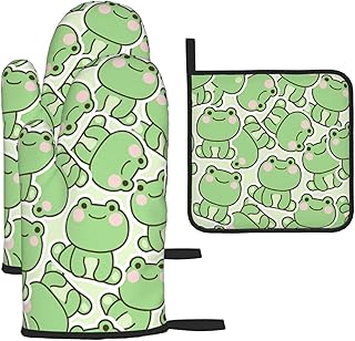 Adorable Frog Kitchen Baking Three Piece Set Microwave Gloves Heat-Resistant Oven Mitts