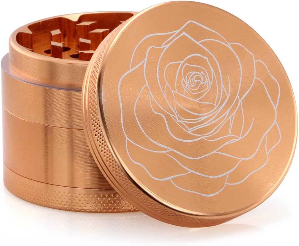 DCOU New Design Premium Aluminium Herb Grinder 2.2 inches 4 Piece Metal Grinder with Pollen Catcher with Laser Flower Pattern