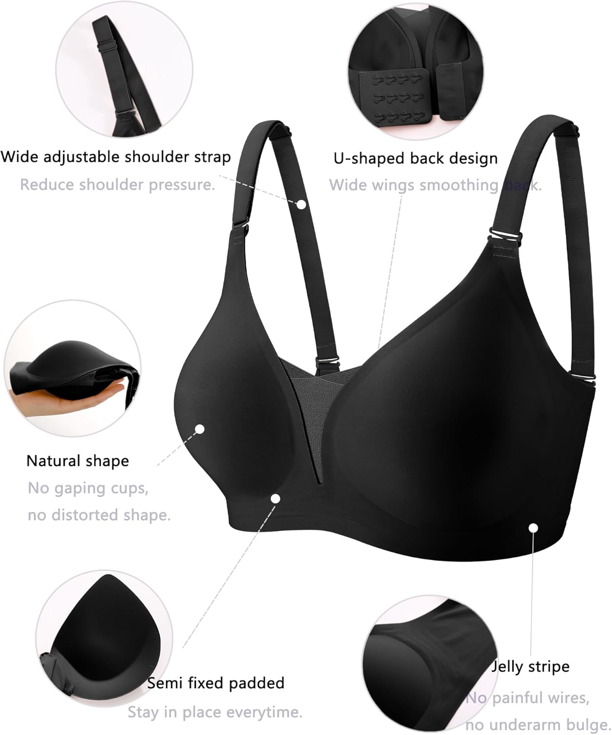 COOL CUTE Wireless Jelly Bras for Women Supportive Bras for Women Sexy V Mesh Comfy Bralette Seamless Tshirt Everyday Bra - Image 7