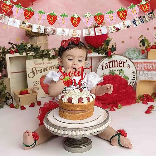 Miniatura 2 de Decoración de fiesta de primer cumpleaños de fresa, cartel mensual de fotos de bayas dulces, decoración de pastel dulce para fiesta de primer