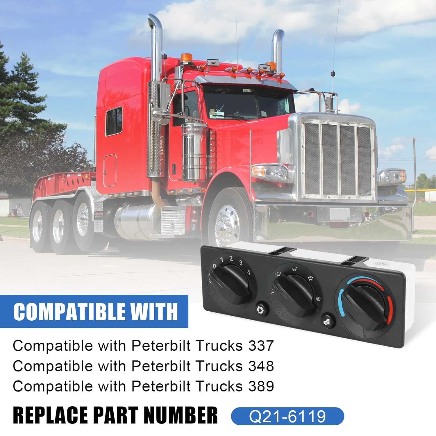 Q21-6119 AC Climate Control Module Compatible with Peterbilt 220 337 348 367 389 520 Trucks A/C Heater Control Panel Switch, Q216119 Air Conditioning Temperature Control Head Unit