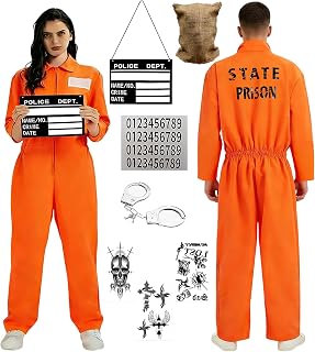 Kostüm Häftling, Sträfling Kostüm Herren,Prisoner Overall Damen Orange Gefangener,Verbrecher, Faschingskostüme
