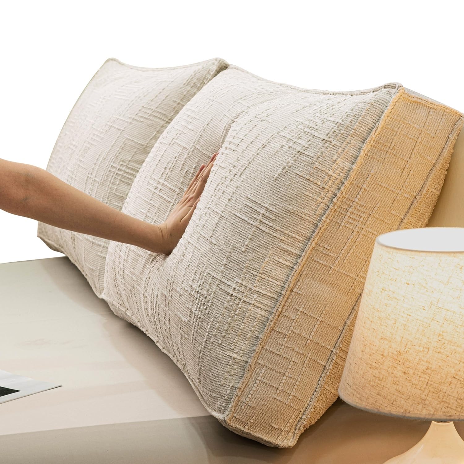 Grande Cojín for Respaldo Sofa Cama 60/70/80/90/100cm Almohada de Encosto con Funda Extraíble Relleno de Algodón Perlado Decoración for Sala de Estar y Dormitorio(Beige,70x50x18cm 1pc)