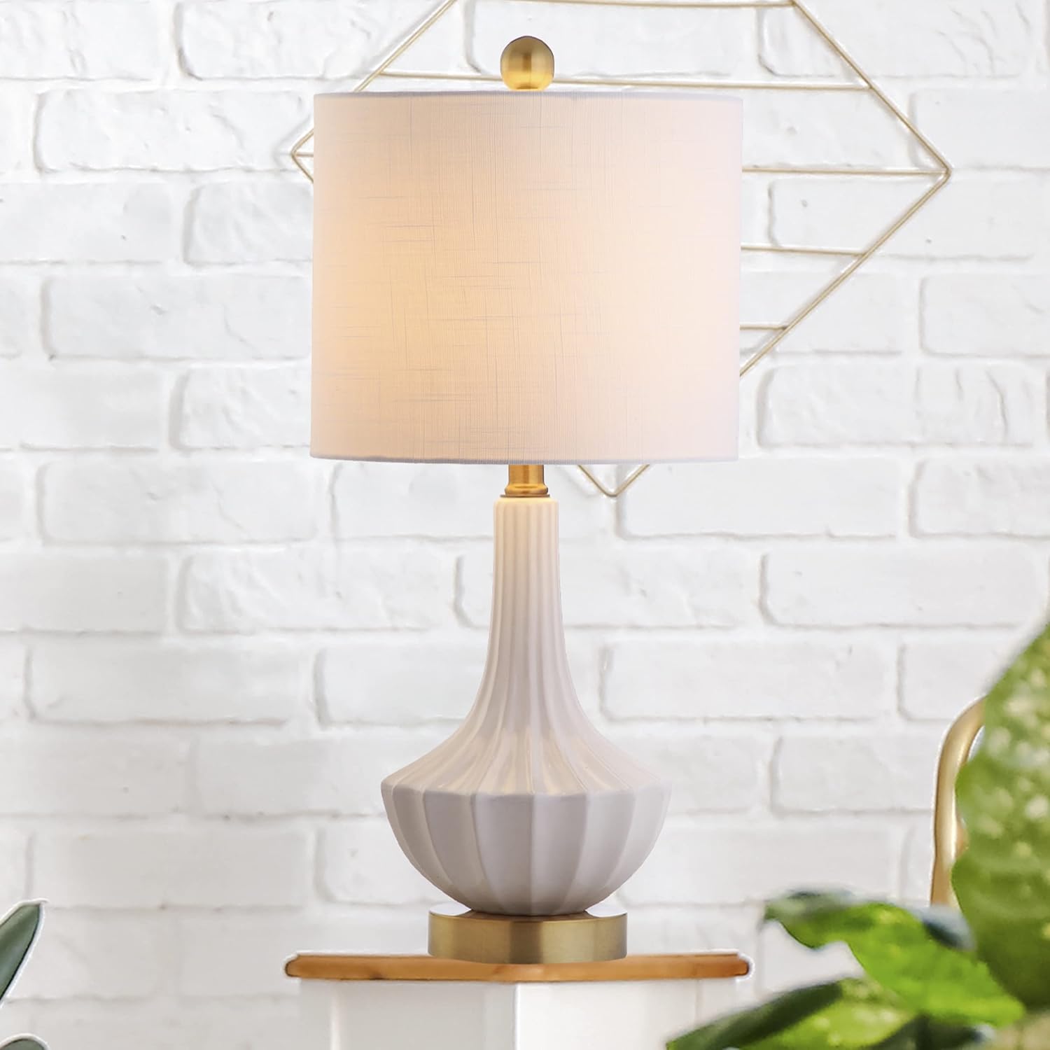 Eyely EYL1030A Rainbow 21.5" Ceramic Mini LED Table Lamp for Reading Room, Living Room, Office, Bedroom, Modern, Contemporary, Brass/White