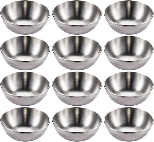 Platos de salsa, 12 cuencos de acero inoxidable de 3.46 pulgadas, mini platos individuales redondos para condimentos, platos para sushi (plateado) disponible en Yaxa Peru