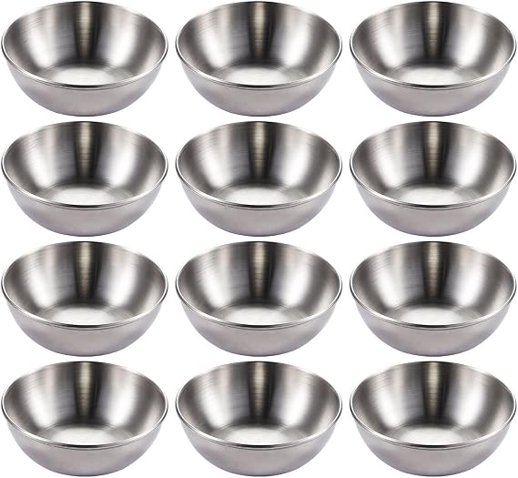 4 Edelstahl Dip-Schalen Set – Kleine Soßenschalen Für Gewürze & Vorspeisen, Silber, Stapelbar