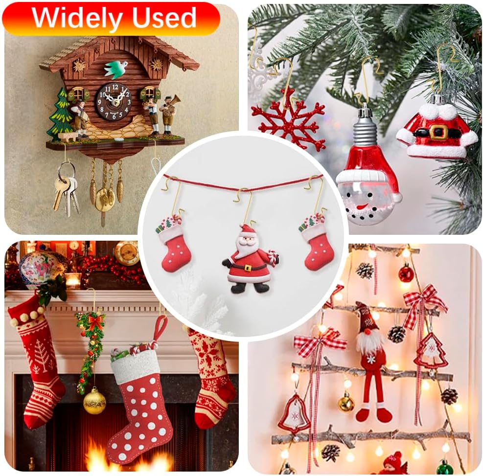 Ornament Hooks, 200Pcs Gold Christmas Ornament Hooks for Christmas Trees 1.2" Mini Christmas Tree Hooks with Storage Box Metal Ornament Hangers Xmas Hanging Hooks for Christmas Tree Decor Party Balls - Image 7