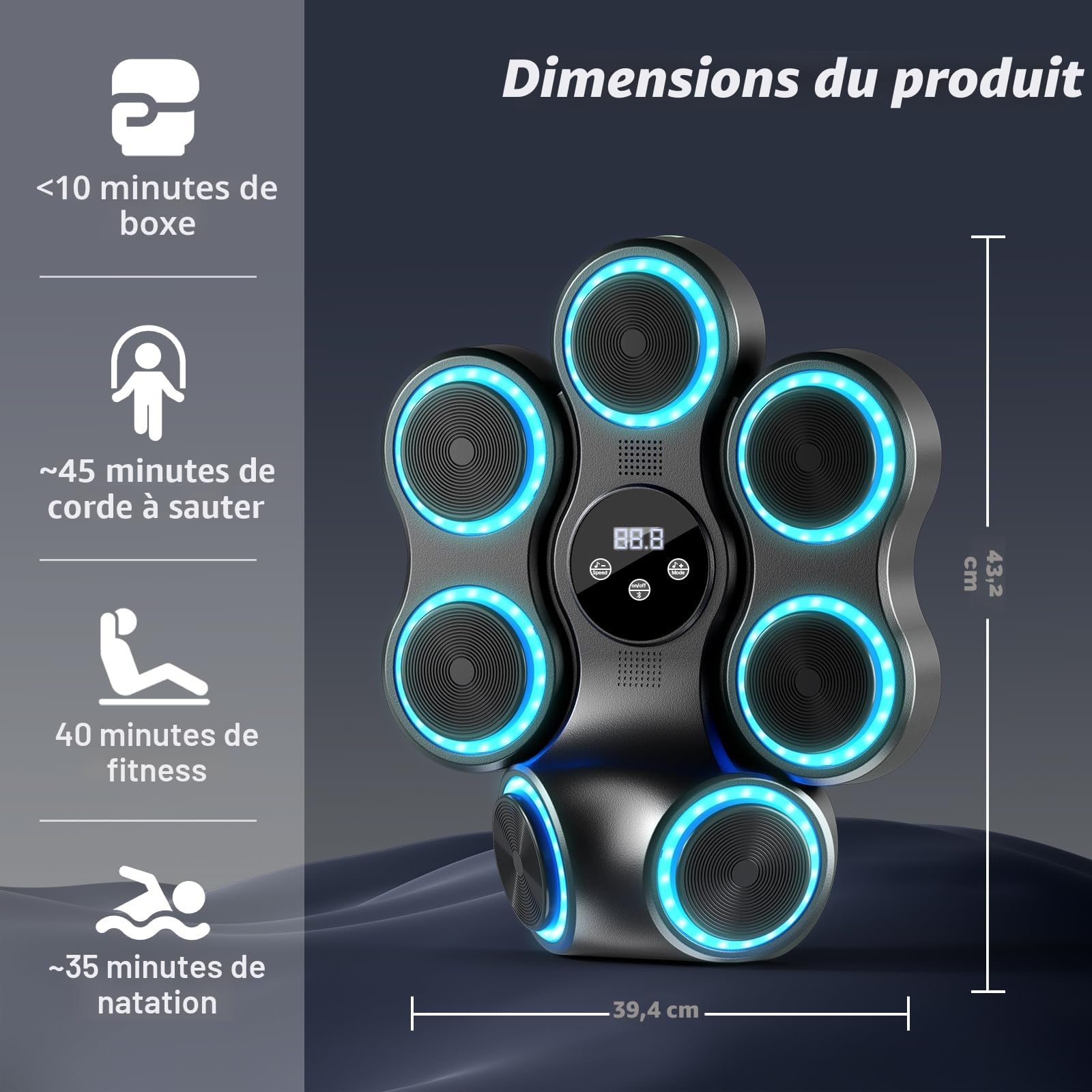 Machine de Boxe Musicale pour Adultes et Enfants, entraîneur de Frappe interactif avec Gants de Boxe, Sac de Frappe Mural de Grande Taille