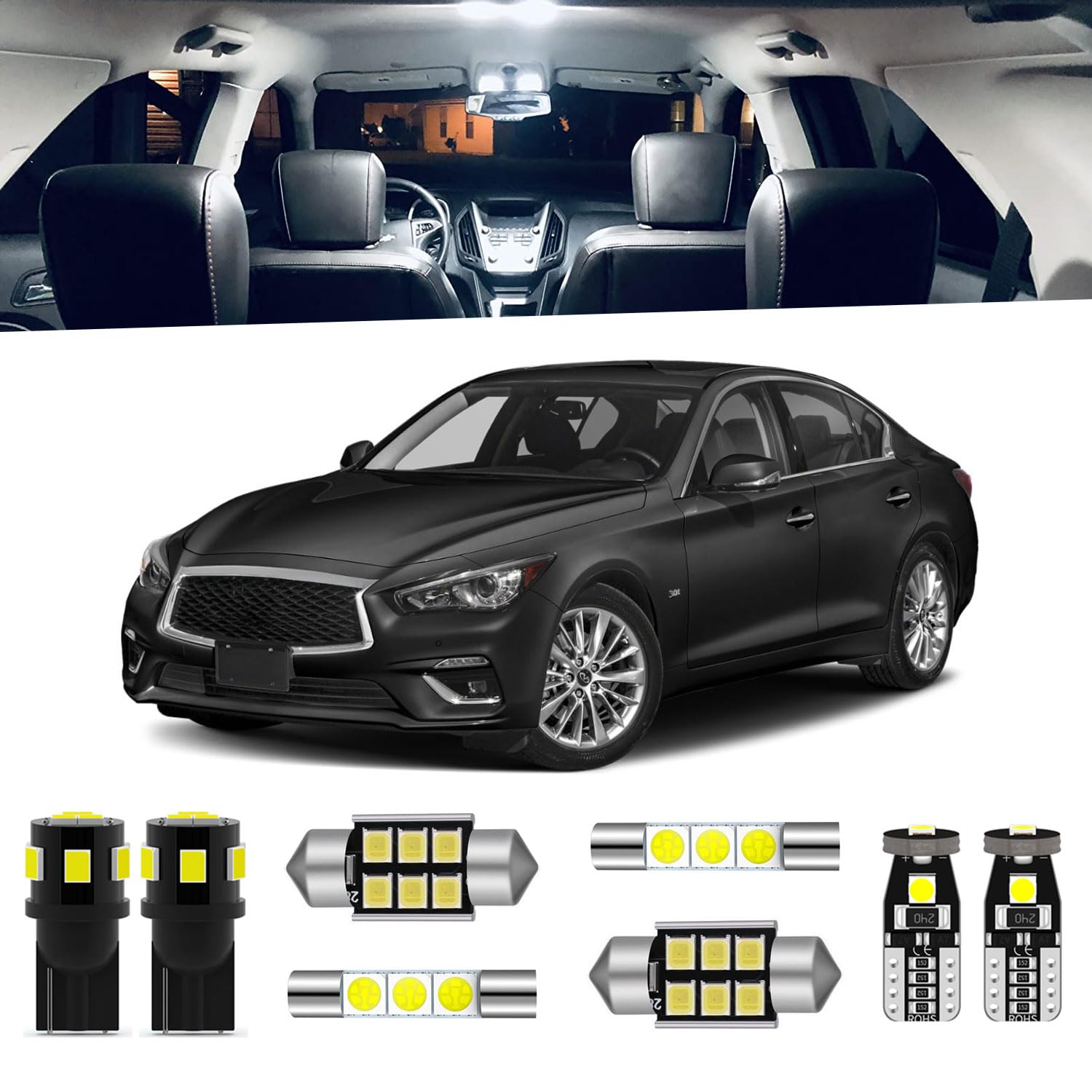 ENDPAGE 10-Pieces Q50 LED Interior Light Kit Compatible with Infiniti Q50 2014 2015 2016 2017 2018 2019 2020 White 6000K Interior LED Lighting Package