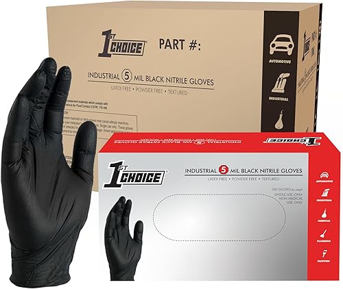 1st Choice Guantes negros desechables sin látex, guantes de nitrilo XXL, guantes negros para cocinar, 5 mil, caja de 1000