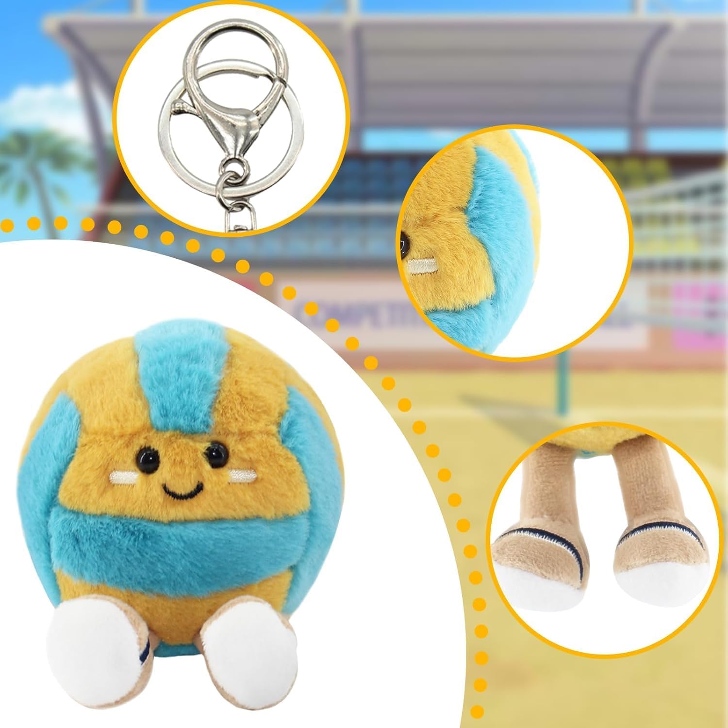Cute Volleyball Smiley Plush Keychain Gift, Soft Sports Stuffed Plush Pendant, Sports Bag Charm,Party Favors