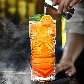 Clear Tiki Gözlük Seti 6-14 oz Modern Bar Tiki Kokteyl Bardakları Egzotik Kokteyller için Mükemmel, Mai Tai, Hawaii Tarzı Kokteyller, Tropikal Ada İçecek Seti