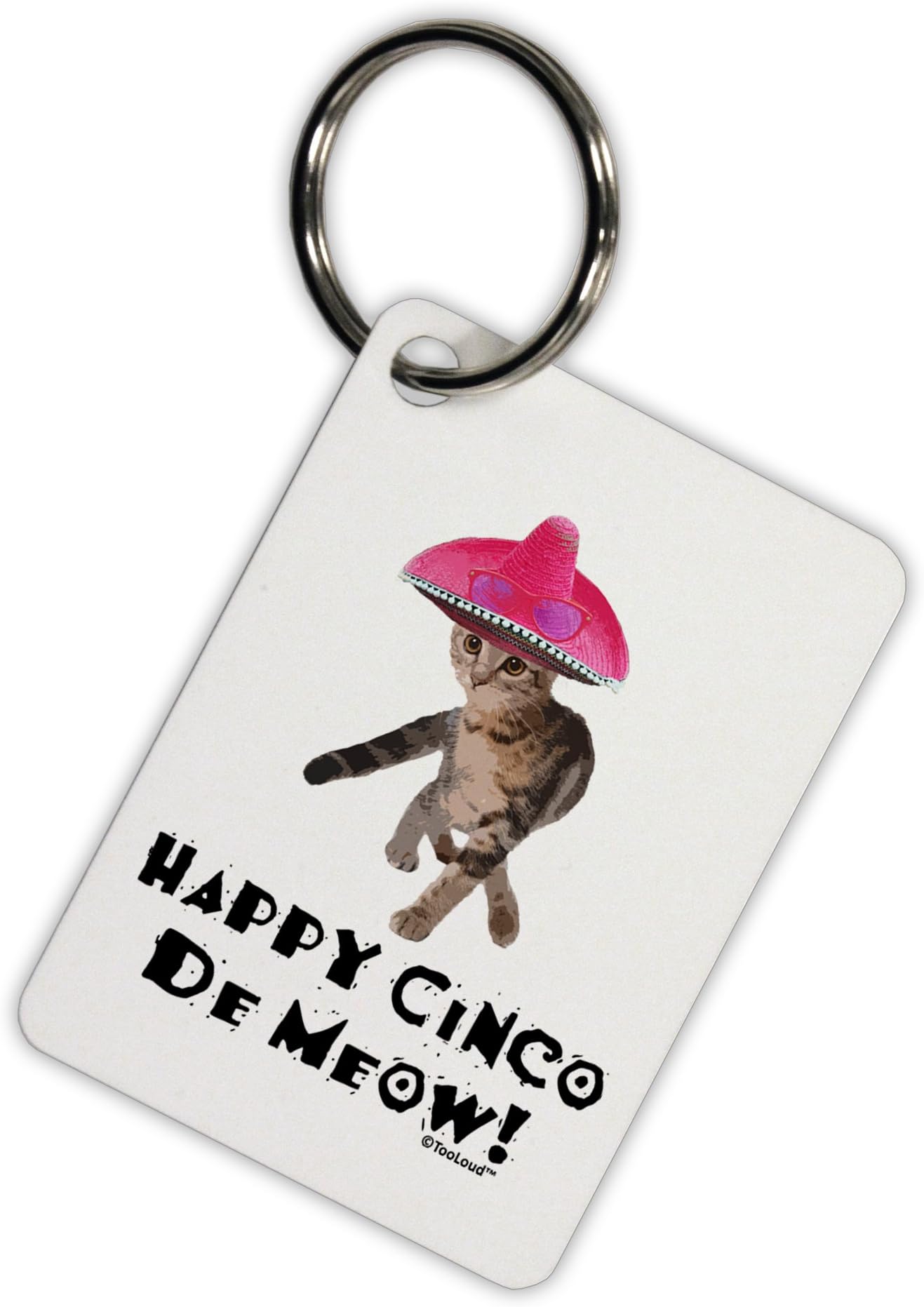TOOLOUD Cat with Pink Sombrero - Happy Cinco de Meow Aluminum Keyring Tag