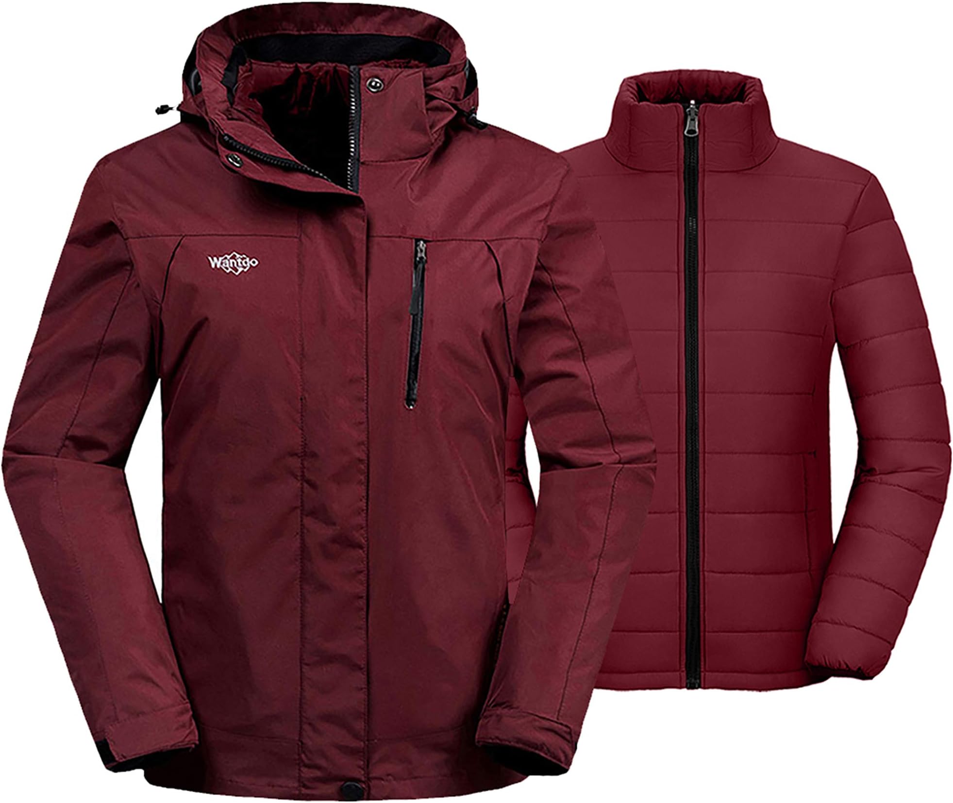 Wantdo Women's 3 in 1 Waterproof Ski Jacket Windproof Winter Snow Coat Snowboarding Jackets Warm Raincoat