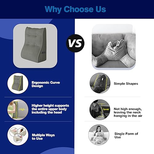 Miniatura 5 de Daneey Almohada de lectura para cama para adultos, almohada de apoyo de espalda para cama, almohada de asiento y respaldo gris, 20 x 9 x 22 pulgadas