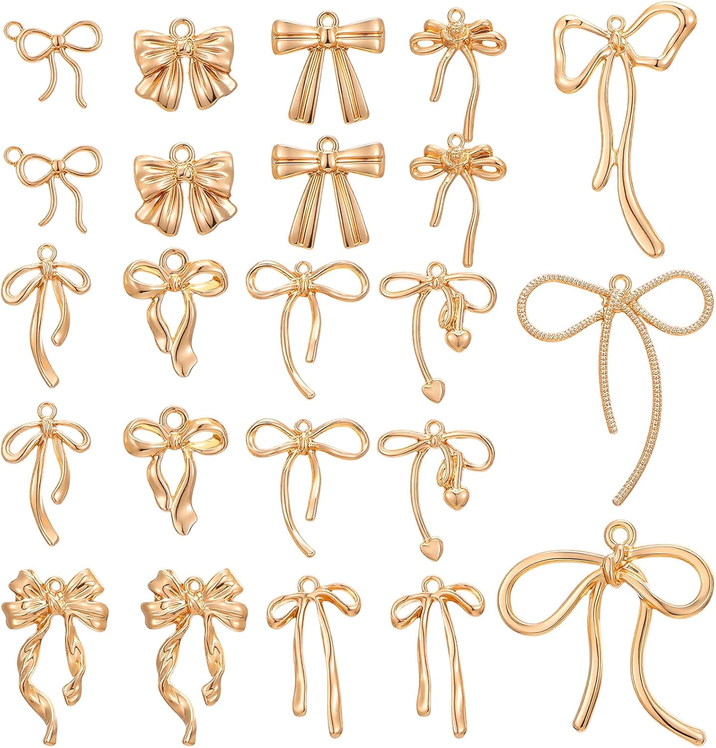 39Pcs Alloy Bowknot Charms Golden Bow Pendants Dangle Charms Mini Alloy Bow Charm Earring Connectors Bows Charm for DIY Necklace Bracelet Jewelry Making Supplies 13 Styles