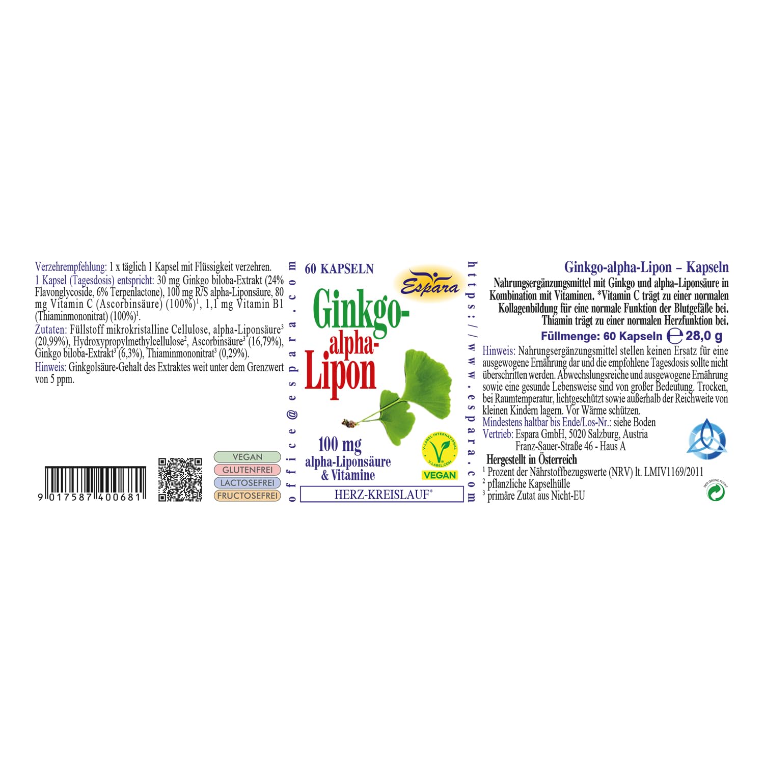 Ginkgo-alpha-Lipon Kapseln 60 Stck.- Espara