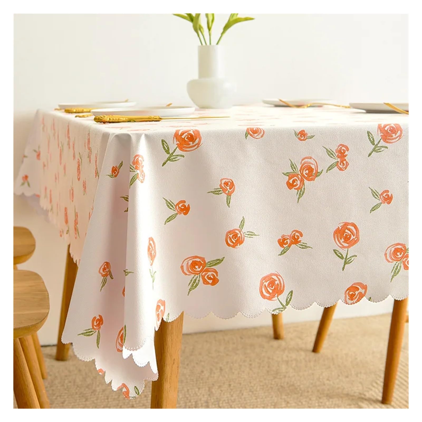 Mzsklw Rose Pattern Waterproof Tablecloth Pvc Square Tablecloth Rectangle Waterproof Table Cloth Tabletop Cover Oil Proof Wipeable Covers(,60X90cm)