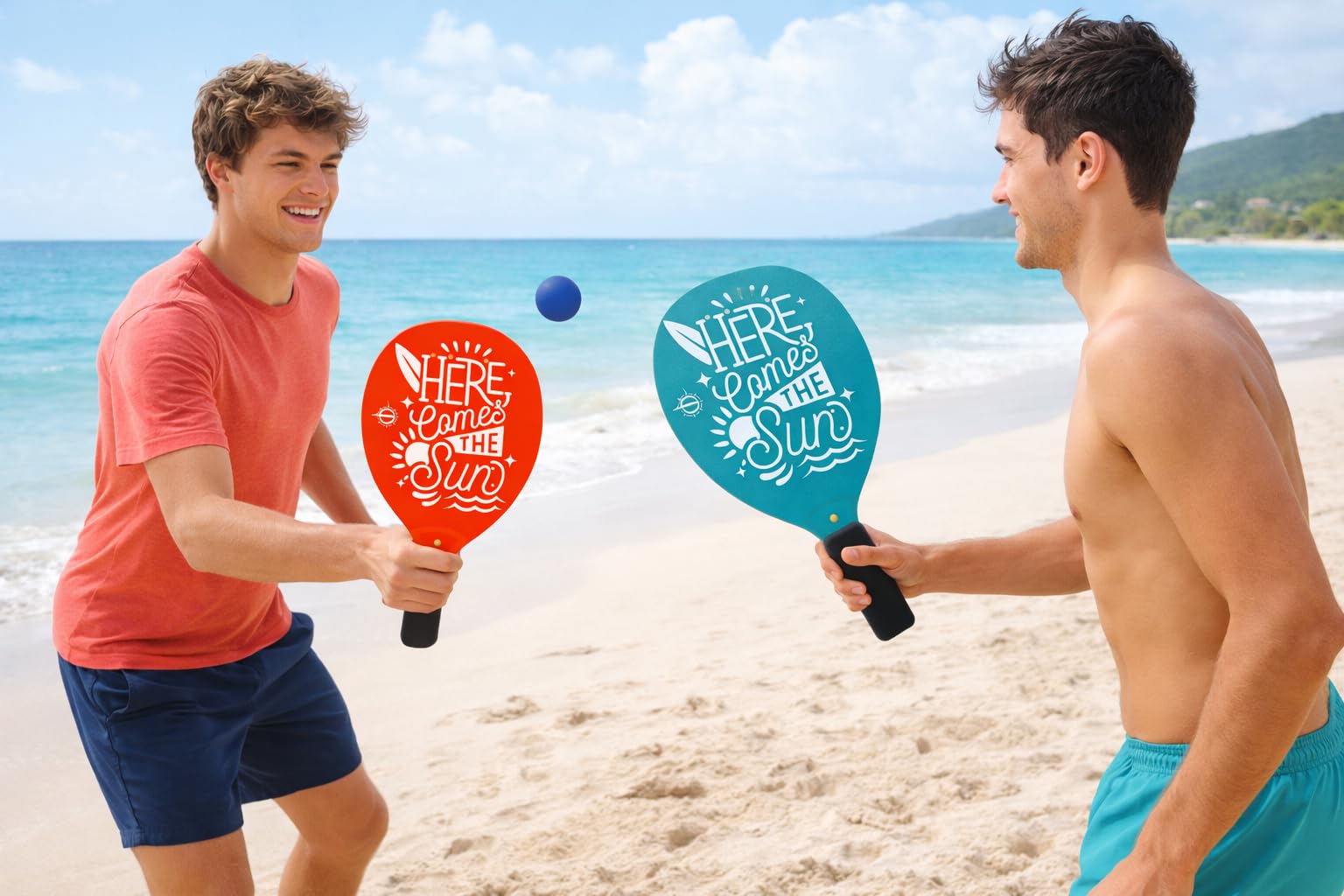 Coppia Racchettoni Padel e Beach Tennis in Legno Forato – Impugnatura Antiscivolo in morbida EVA e Pallina Inclusa – Ideali per Spiaggia, Campeggio, Giardino e Parco
