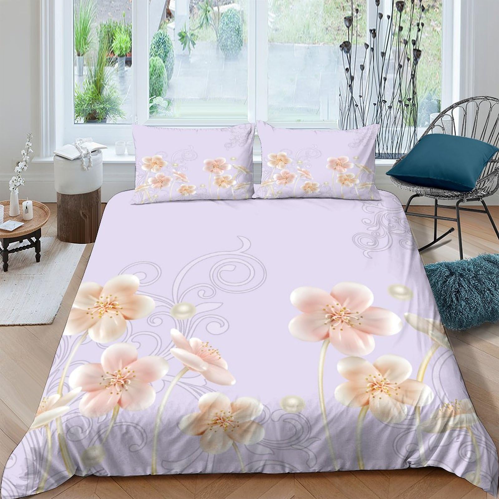 Ctjqhvkz Style-9 3D Printed Pastel Floral Fitted Sheet Microfiber Soft Peach Blossom Bed Sheet For Bedroom Guest Room Decor Single（135X200cm）