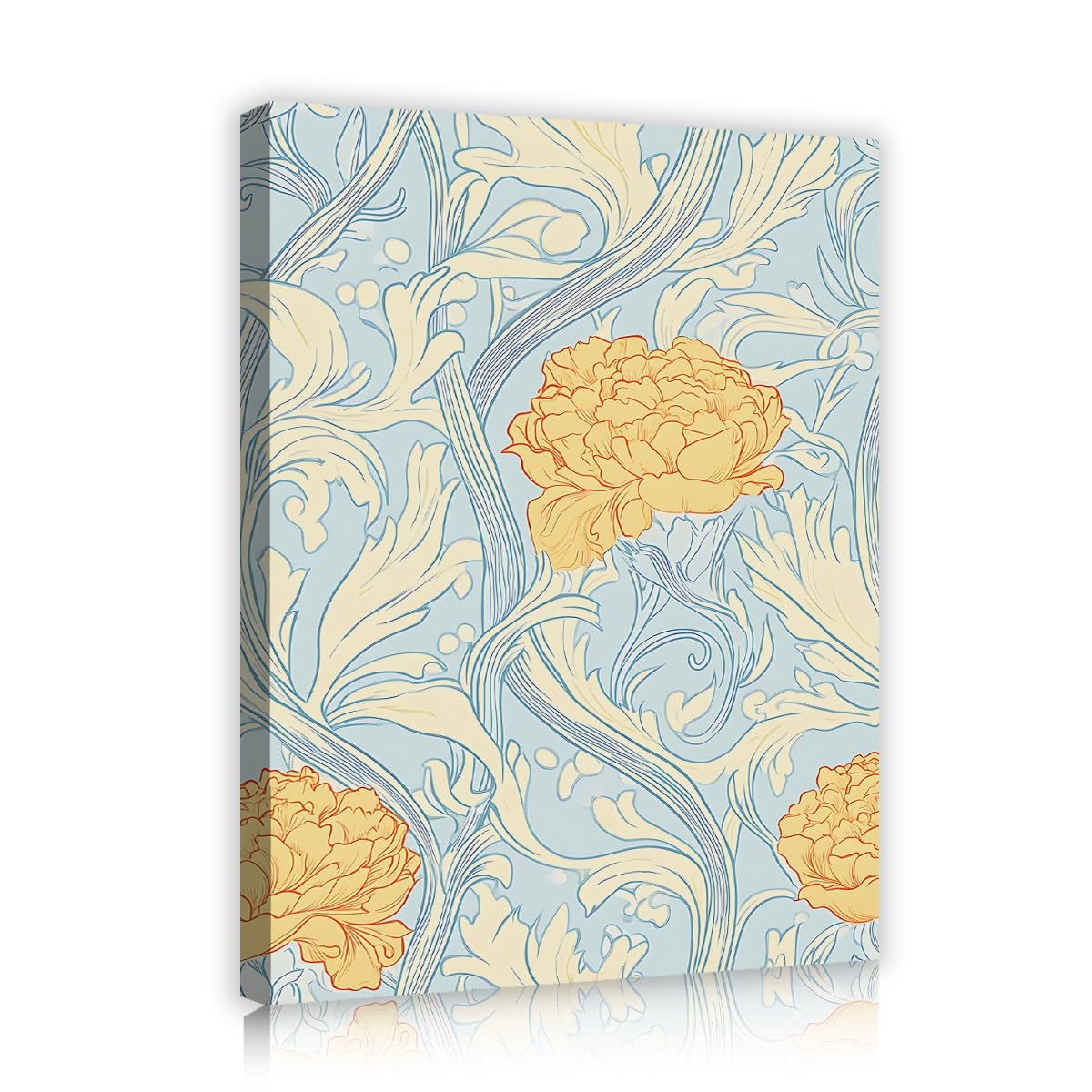 TOANGWALL Art Nouveau Floral Canvas Wall Art Pastel Blue Yellow Peony Blossom Print Retro Acanthus Leaves Illustration Graphic Artwork for Bedroom Hallway Entryway Decor 80x95cm