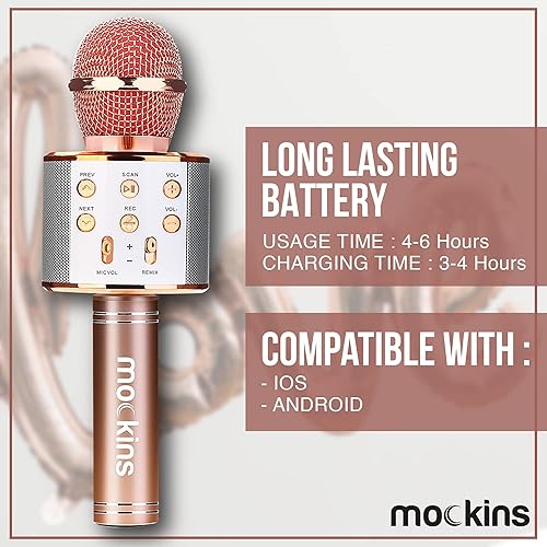 Miniatura 3 de Mockins Rose - Micrófono de karaoke inalámbrico con altavoz integrado, micrófonos inalámbricos compatibles con Bluetooth con iPhone y Android,