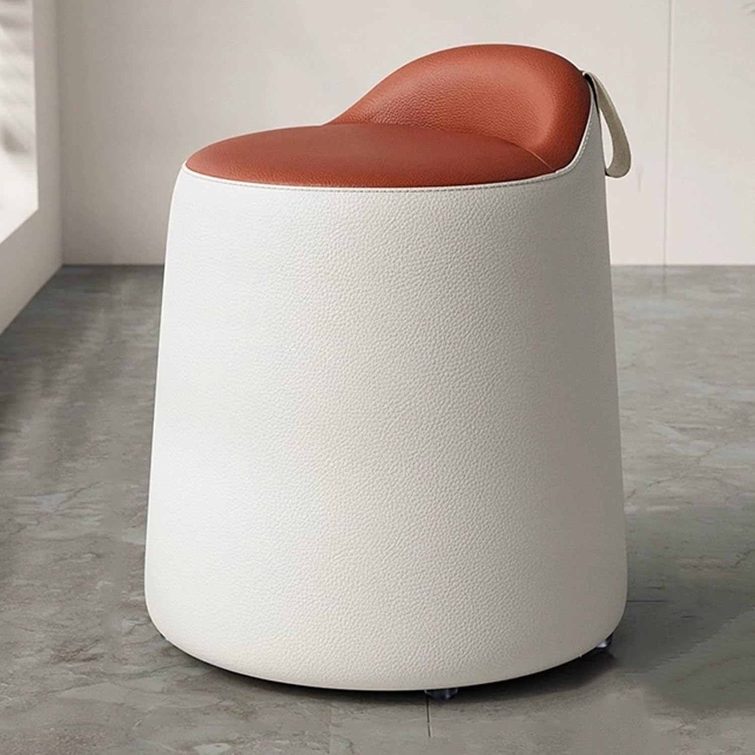 Modern Round Ottoman with Backrest, Vanity Chair, Vanity Stool Upholstered Footrest Ottoman Foot Stool for Living Room Bedroom Make Up Home Office(F Fixed Style)