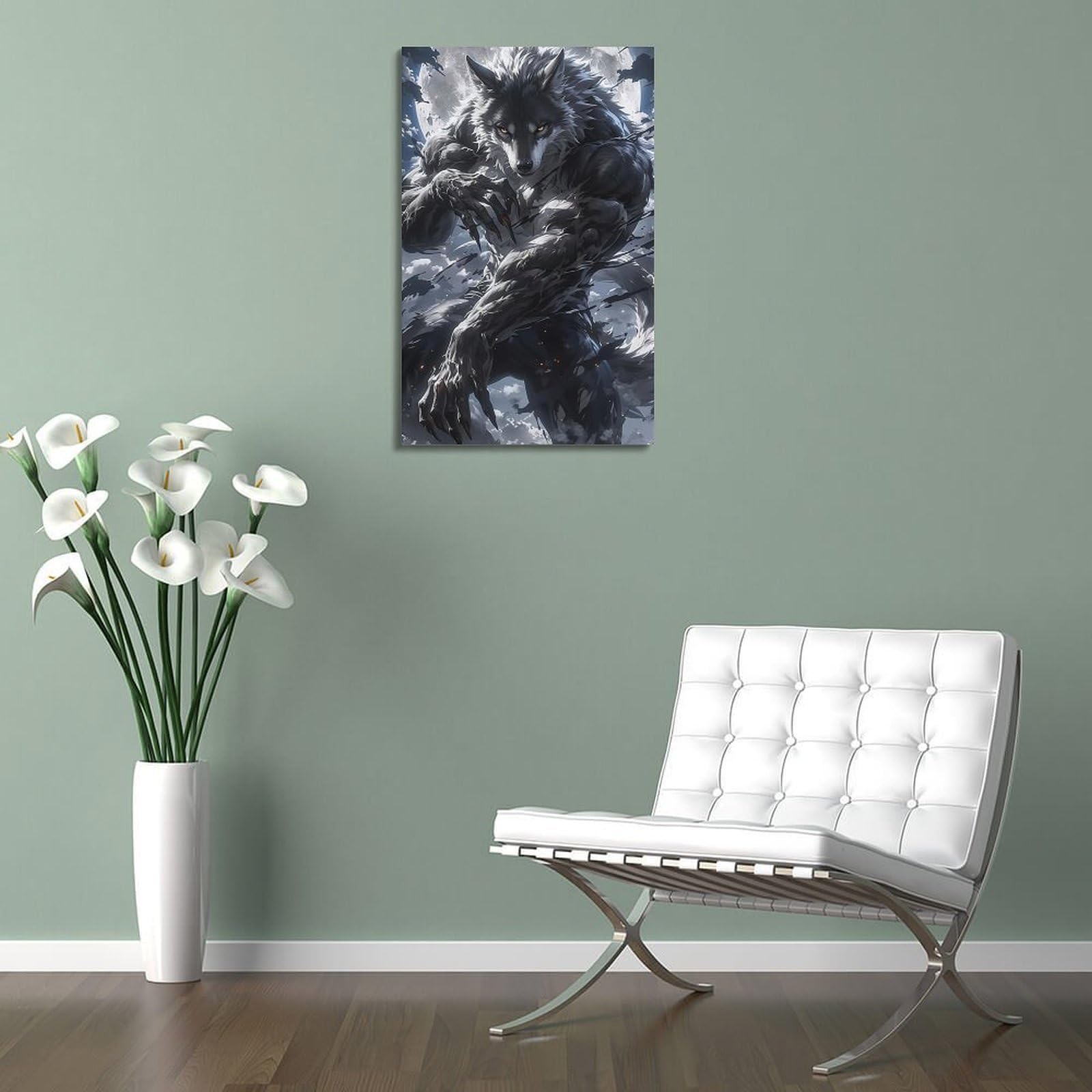 MEQKTQIMA Impression sur toile représentant un loup de style bande dessinée - Décoration murale moderne pour chambre à coucher - 50 x 75 cm