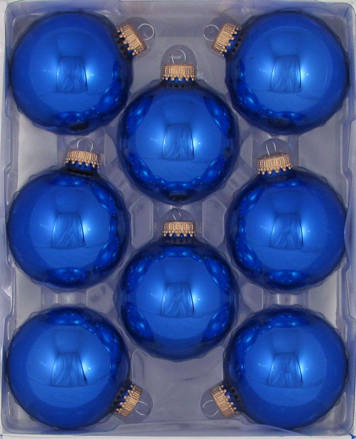 Christmas By Krebs Victoria Blue 2 5/8" Balls with Gold Crown Caps (8)