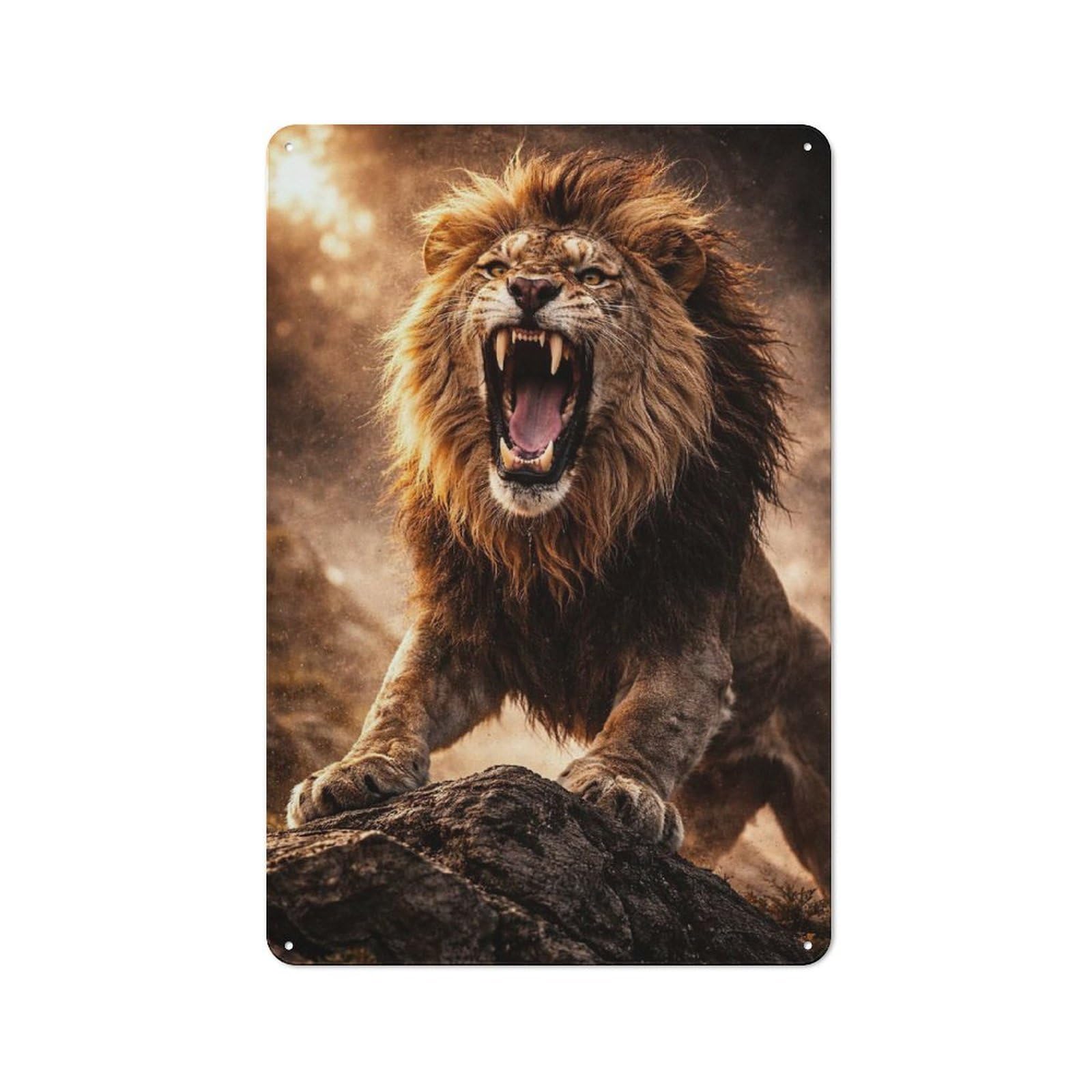 Junmoney Style-3 Tin Wall Plaque 30X20cm With Roaring Lion On Rocky Outcrop For Home Bar Wall, New-Space Wall Decor For Hosts Who Enjoy Retro Interiors